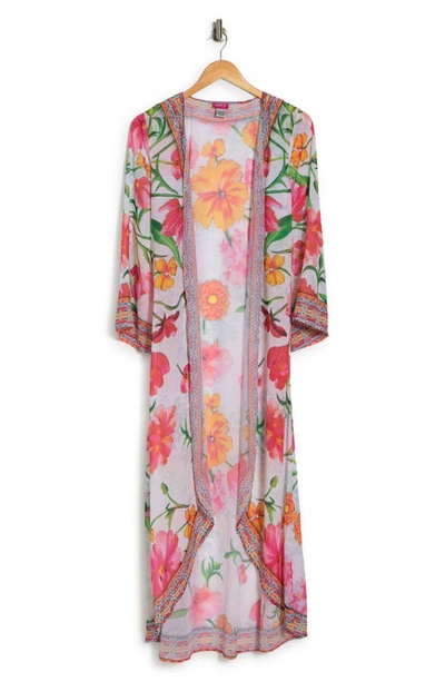 Ranee's Floral Print Cover-up Long Duster In White