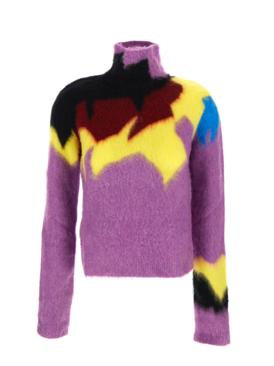 Shop Loewe Intarsia Turtleneck Sweater In Purple