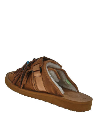 Shop Alanui Suede Slippers With Fringes In Brown