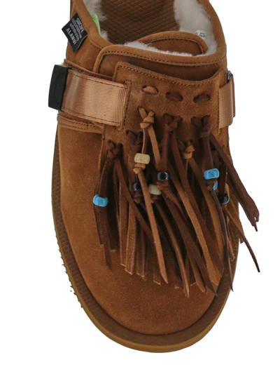 Shop Alanui Suede Slippers With Fringes In Brown