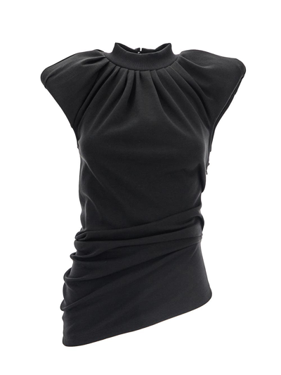 Attico Ruched Asymmetric Top In Black