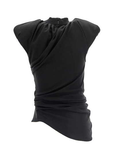 Attico Ruched Asymmetric Top In Black