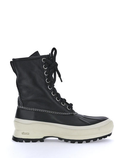 Shop Jil Sander Black Lace-up Boots With Contrasting Sole