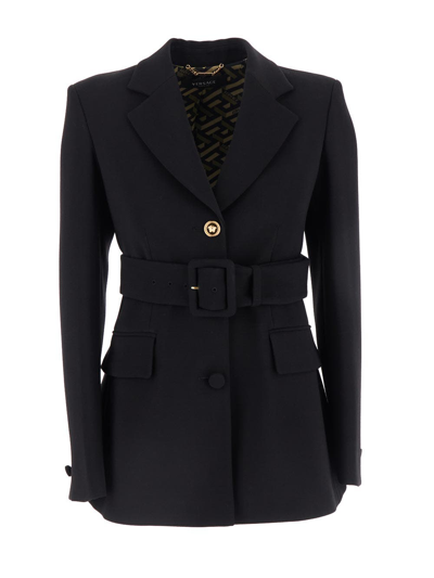 Shop Versace Informal Jacket Light Wool In Black