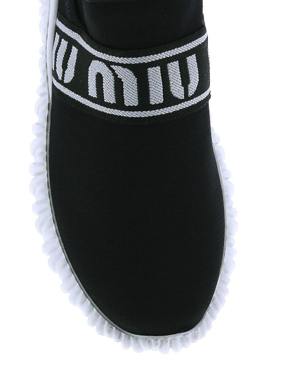 Shop Miu Miu Black Slip On Logo Sneakers