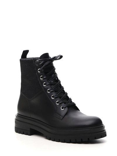 Shop Gianvito Rossi Black Calf Leather Martis 20 Ribbed-detail Combat Boot