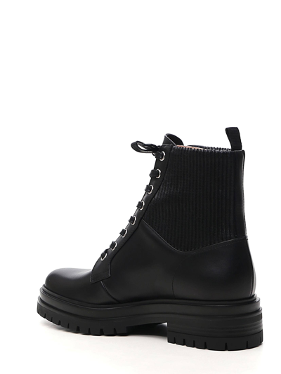 Shop Gianvito Rossi Black Calf Leather Martis 20 Ribbed-detail Combat Boot