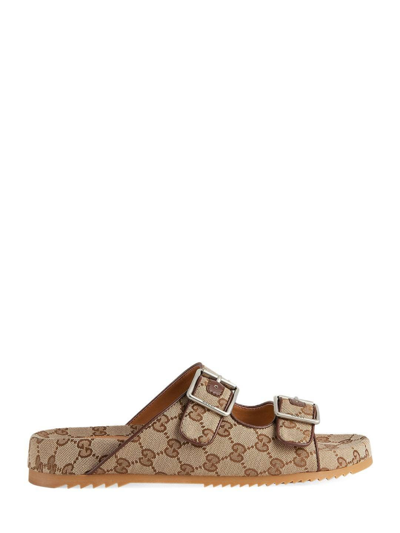 Shop Gucci Gg Supreme-print Mule Sandals In Beige