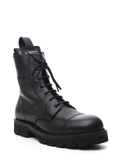 Shop Dolce & Gabbana Black Calf Leather Logo-plaque Ankle Boots