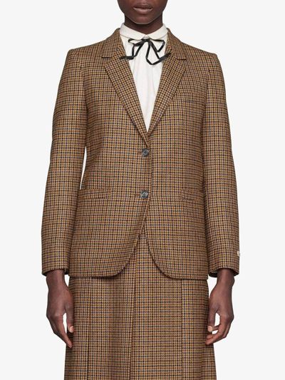 Shop Gucci Houndstooth Single-breasted Blazer In Brown
