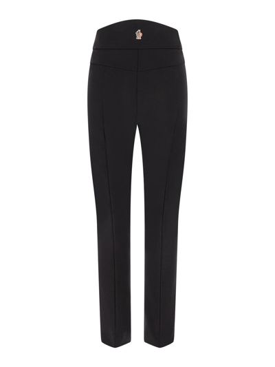 Moncler Slim Fit Stretch Fabric Trousers With Belt Loops And Side Pockets In Black