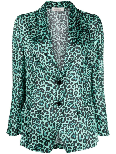 Shop Laneus Green Leopard-print Blazer