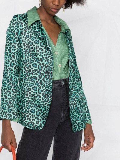 Shop Laneus Green Leopard-print Blazer
