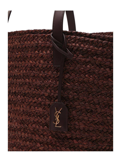 Shop Saint Laurent Woven-raffia Tote Bag