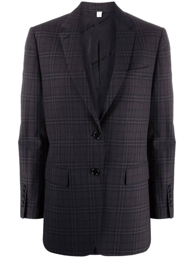 Burberry Check Pattern Blazer Jacket In Grey
