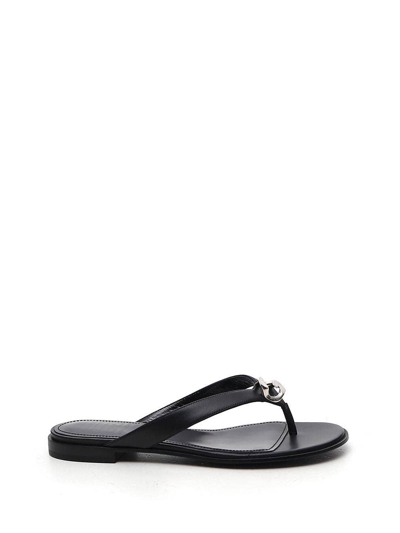 Shop Givenchy Black Leather Thong Sandals