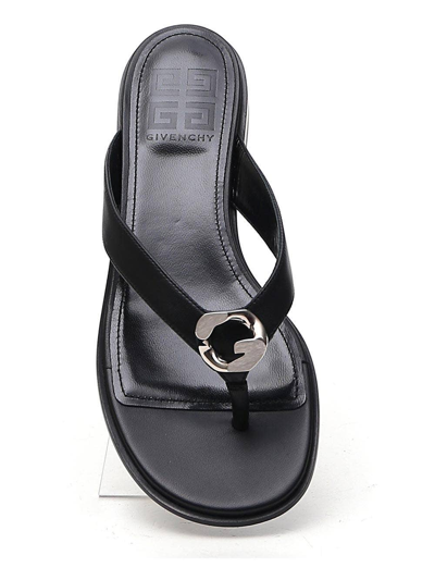 Shop Givenchy Black Leather Thong Sandals