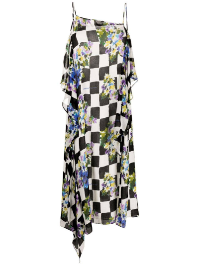 Shop Off-white Checkerboard Floral-print Slip Dress