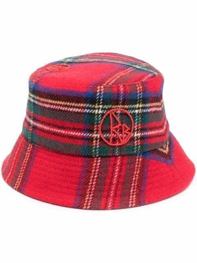 Shop Ruslan Baginskiy Red Wool-cotton Blend Tartan Bucket Hat From