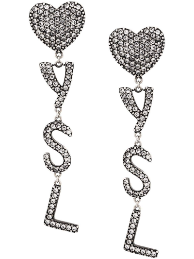 Shop Saint Laurent Crystal-embellished Logo Clip-on Earrings