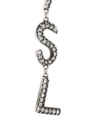 Shop Saint Laurent Crystal-embellished Logo Clip-on Earrings