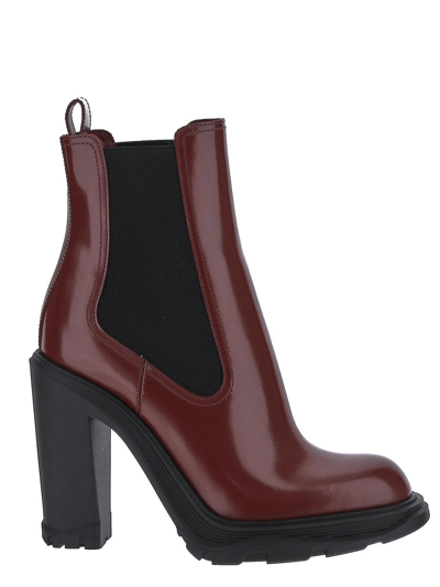 Shop Alexander Mcqueen Tread Heeled Chelsea Boot In Red