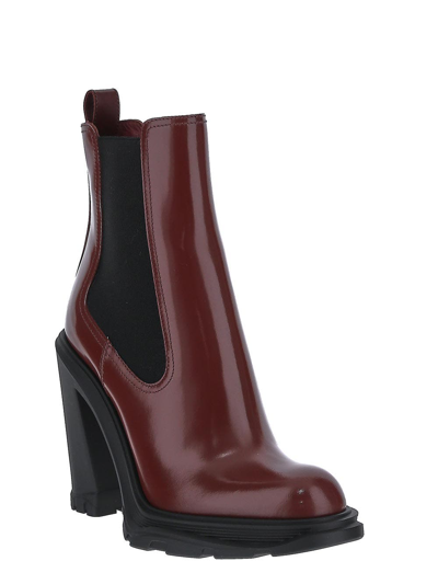 Shop Alexander Mcqueen Tread Heeled Chelsea Boot In Red