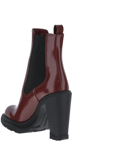 Shop Alexander Mcqueen Tread Heeled Chelsea Boot In Red