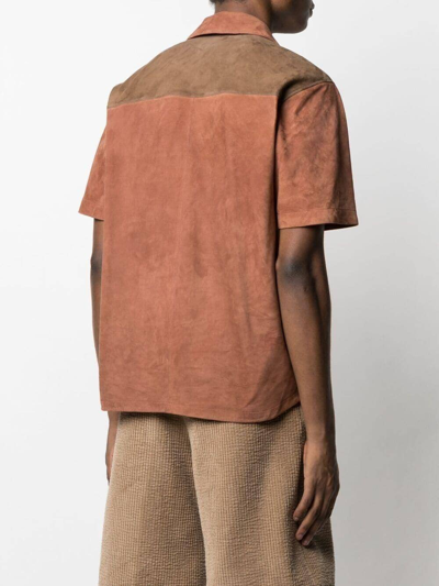 Shop Ajmone Brown/tan Calf Leather Striped Panelled Shirt