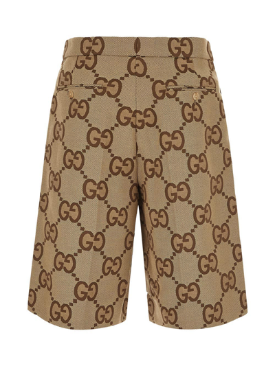 Shop Gucci Jumbo Gg Shorts In Beige