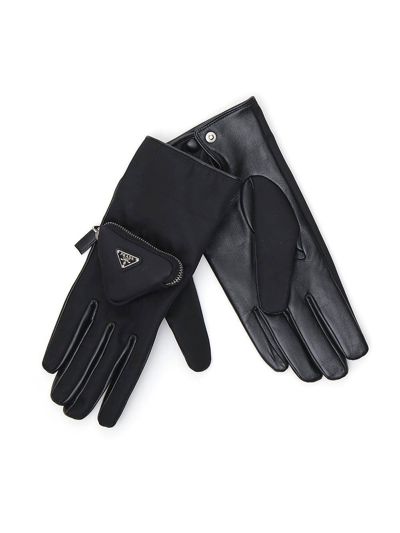 Shop Prada Nylon Gloves In Black