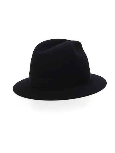 Shop Saint Laurent Black Rabbit Fur Felt/leather Grosgrain-band Fedora Hat