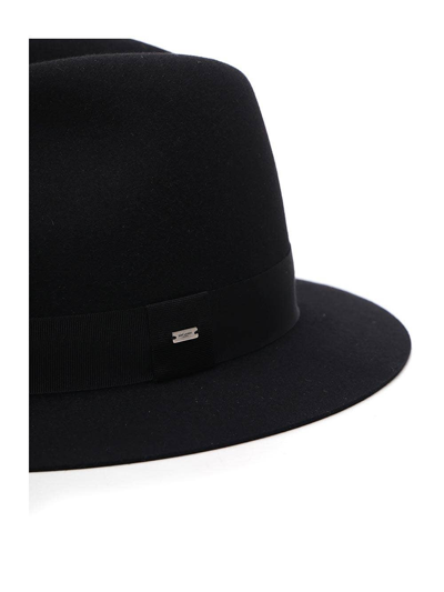 Shop Saint Laurent Black Rabbit Fur Felt/leather Grosgrain-band Fedora Hat