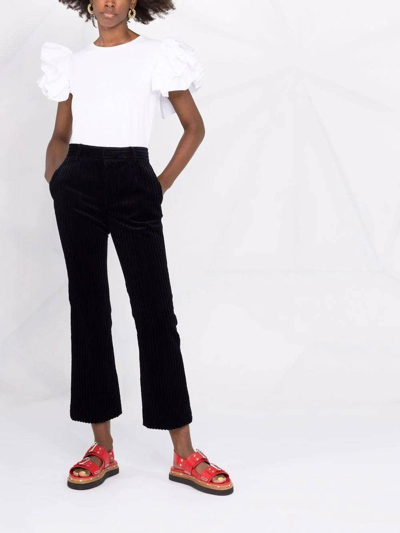 Shop Red Valentino Navy Cotton Ribbed Velvet Trousers