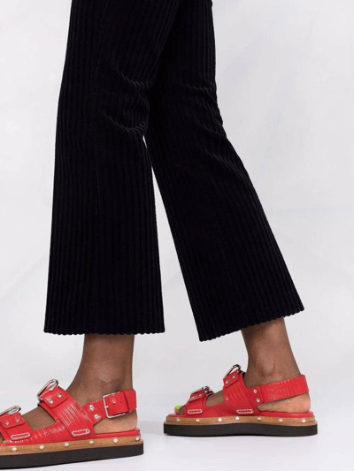 Shop Red Valentino Navy Cotton Ribbed Velvet Trousers