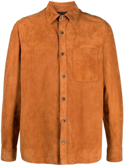 Shop Ajmone Tan Calf Leather Siena Suede Shirt