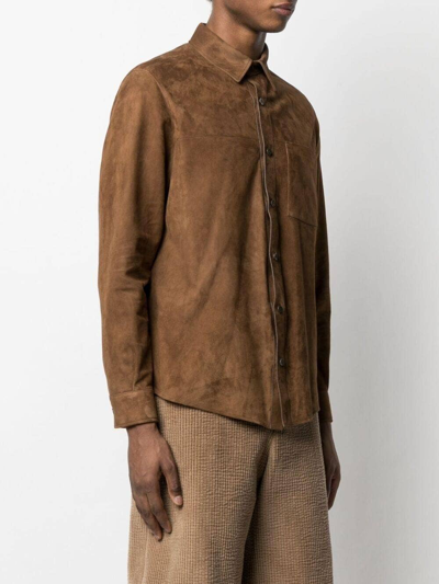 Shop Ajmone Brown Calf Leather Siena Suede Shirt