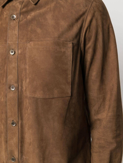 Shop Ajmone Brown Calf Leather Siena Suede Shirt