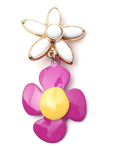 Shop Saint Laurent Gold/pink Floral Clip-on Earrings