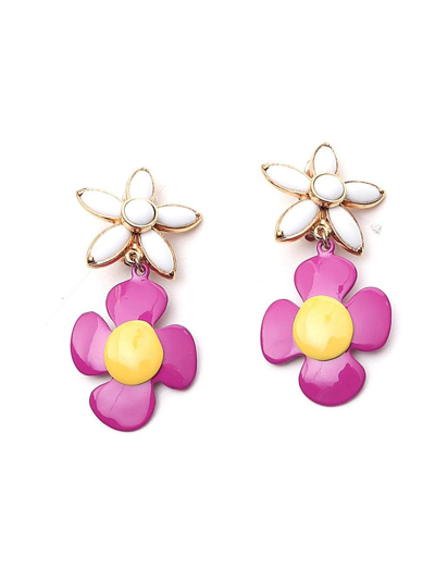 Shop Saint Laurent Gold/pink Floral Clip-on Earrings