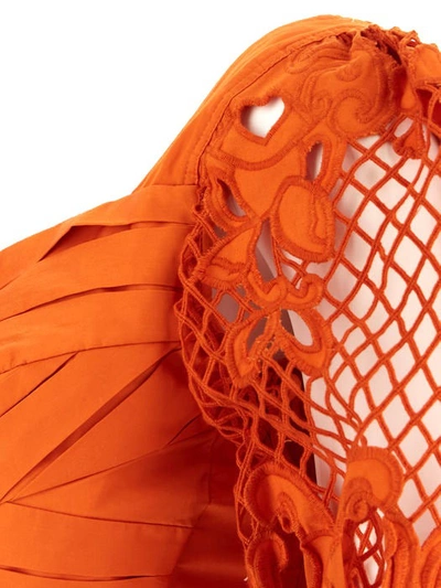 Shop Self-portrait Lattice Embroidered Crossover Cotton Top In Orange