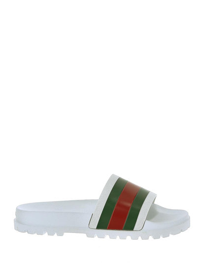 Shop Gucci Web Detail Slides In White