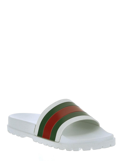 Shop Gucci Web Detail Slides In White