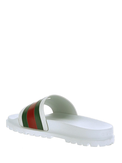 Shop Gucci Web Detail Slides In White