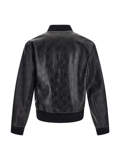 Gucci Black Gg Debossed Leather Jacket