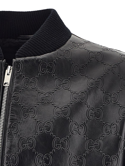Shop Gucci Gg Leather Jacket In Black