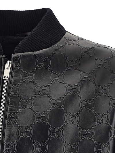 Gucci Black Gg Debossed Leather Jacket