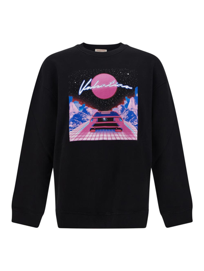 Shop Valentino Virtual Runner Print Sweatshirt In Black