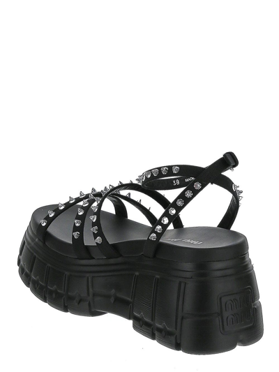 Shop Miu Miu Gabardine Sandals In Black