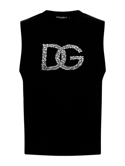 Shop Dolce & Gabbana D&g Crystal Logo Tank Top In Black